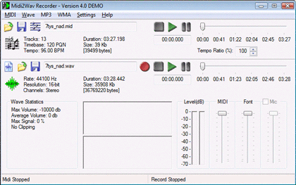 Main Window - Midi2Wav Recorder - midi to wav, midi to mp3 converter