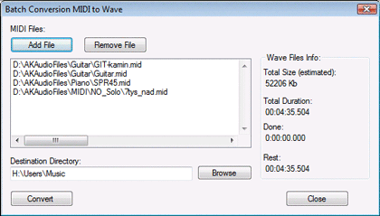 Batch Mode - Midi2Wav Recorder - midi to wav, midi to mp3 converter